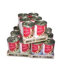 18 Dosen mit verschiedenen Designs in 3 Kartons mit Holzoptik in einem Stapel, auf der Verpackung stehen die jeweiligen Produktinformationen